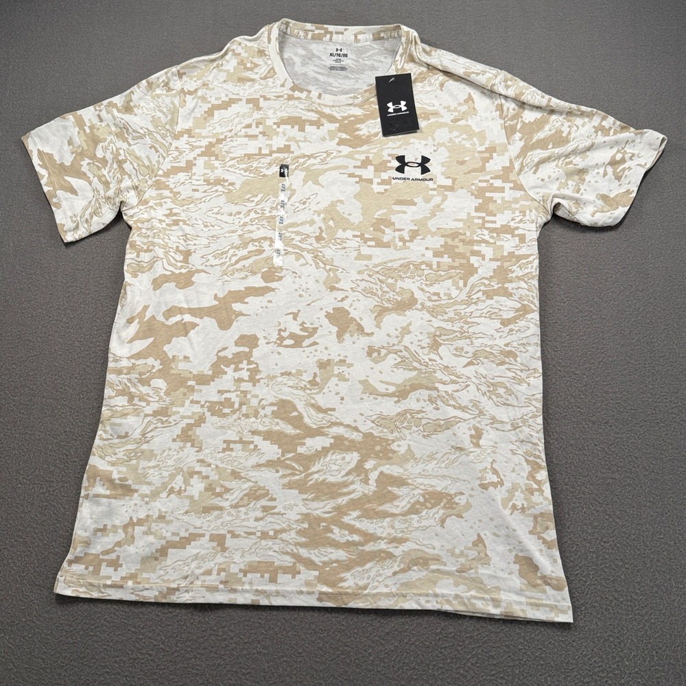 Under Armour UA ABC Camo SS Shirt Mens Size XL Tan White 1357727
